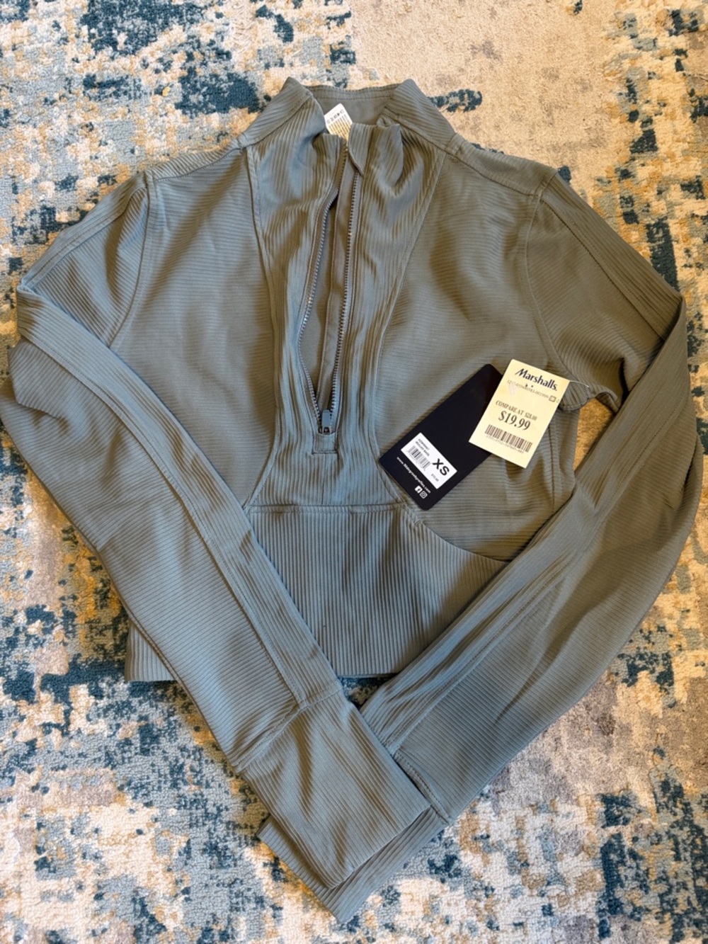 Women’s Quarter-Zip Ribbed Pullover crop top Sweater - Olive Green